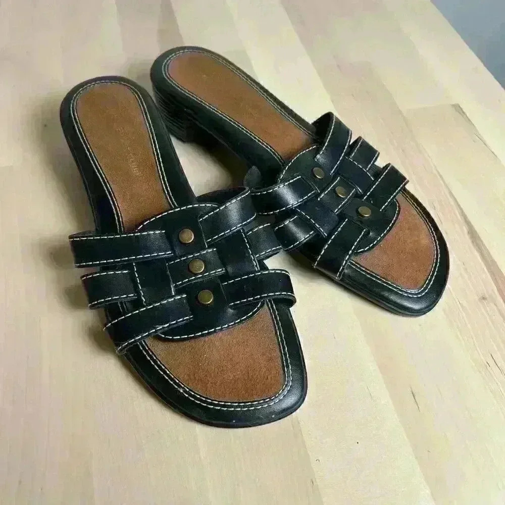 90s Y2K Style Montego Bay Club Leather‎ Upper Black Slip On Flats Size 7